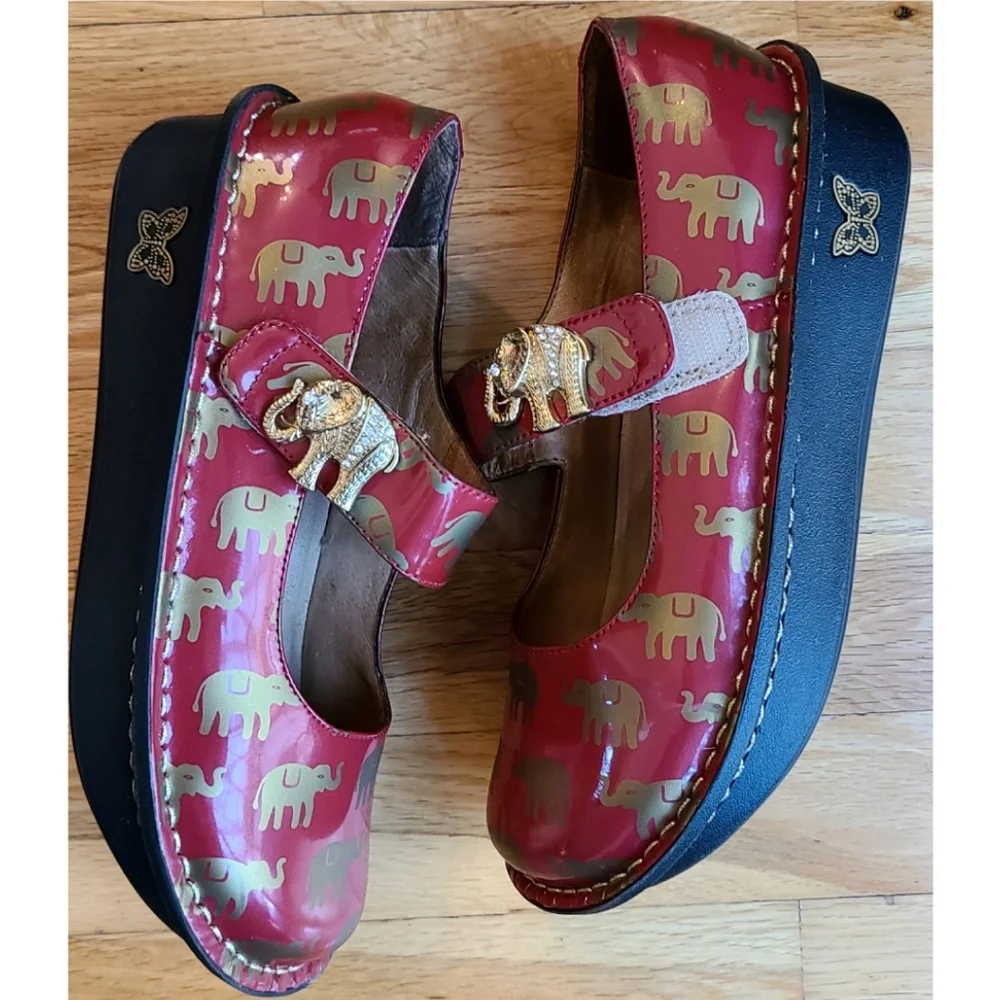 Alegria Paloma Mary Jane shoes Golden Elephant Patent Red Leather 6 Nurse